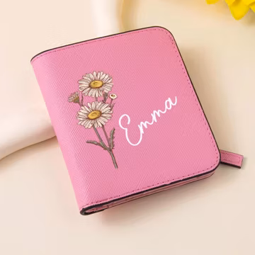 Personalized Birth Flower Wallet, Name Wallet, Wallet for Girls, Personalized Gifts, Bridesmaid Gifts, Christmas Gifts, Gifts for Her, Gifts