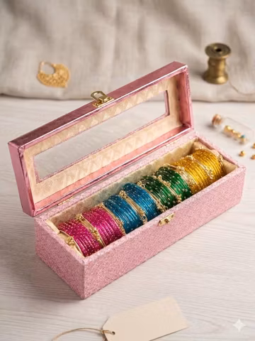 Handmade Glass Bangle Set – Multi-Color Traditional Chura, Wedding Favors (Gift Box)
