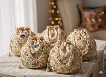 Embroidered Silk Potli Bag - Indian Handmade Party Favor (Lot of 100 Pcs, 9x10 inches)