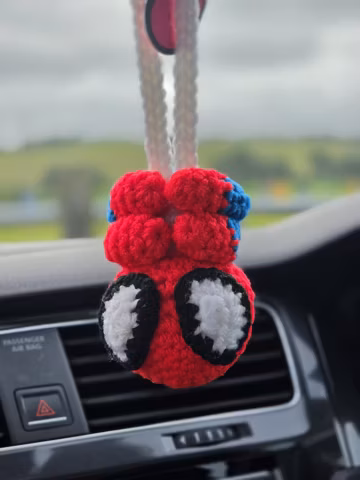 15% off limited time Crochet Spider-Man Car Hanging | crochet spiderman Rearview Mirror Charm Cute Car Accessory | Marvel Inspired Gift