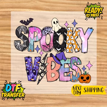 Spooky Vibes Halloween DTF Transfer: Skull Ghost Print