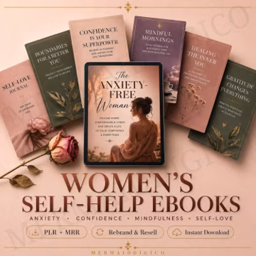 Women's Self-Help Ebooks PLR MRR Bundle | Mental Health Anxiety Mindset Confidence | Feminine Wellness Digital Products | Instant Download