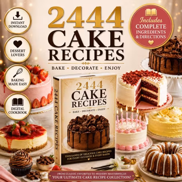 2444 Cake Recipes Cookbook PDF, Ultimate Baking Recipe Book, Cake Recipes Digital Download, Dessert Cookbook, Instant Download, PLR MRR