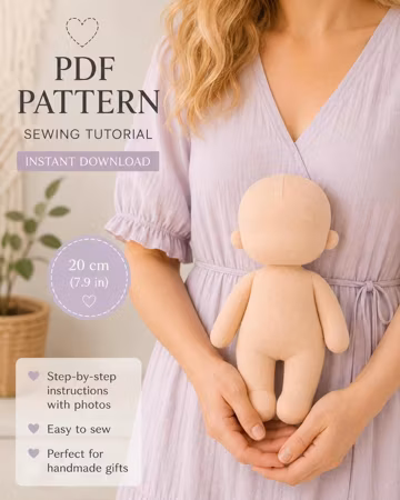Doll sewing pattern PDF | Beginner rag doll body tutorial | 9.5 inch cloth doll