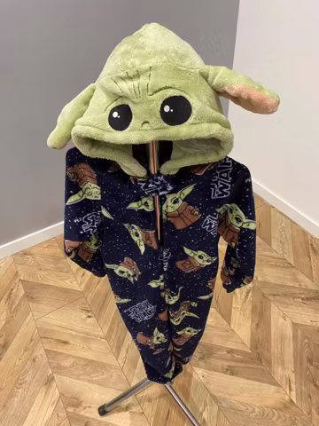 Grogu Baby Yoda Kigurumi Kids Velour Onesie Star Wars Mandalorian Hooded Costume 4-5 Years 104-110 cm Unisex Pajamas