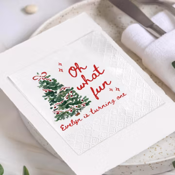 Oh What Fun Christmas 1st Birthday Napkins, Winter ONEderland Party Decor, Holiday Birthday Tableware, Personalized 1st Birthday Napkins