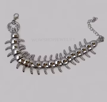 Y2K Silver Centipede Bracelet, Stainless Steel Insect Chain Bracelet, Edgy Punk Goth Jewelry, Unisex Statement Bracelet, Adjustable Lobster