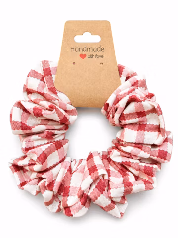 Burgundy Plaid Cotton Scrunchie · Pink and Cream Check Handmade Hair Tie · Autumn Gift for Her