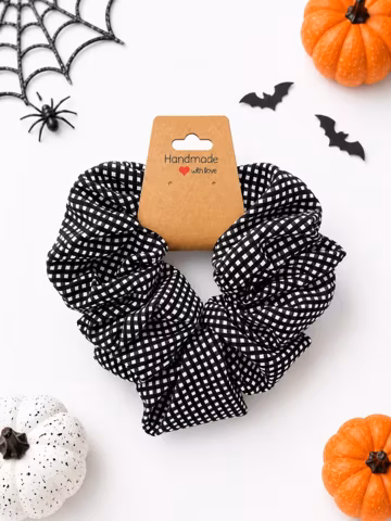 Black and White Gingham Cotton Scrunchie · Tiny Check Handmade Hair Tie · Everyday Neutral Gift