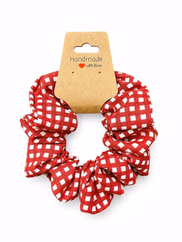Red Gingham Cotton Scrunchie · Farmhouse Check Handmade Hair Tie · Picnic and Country Gift