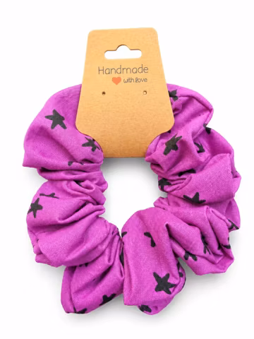 Magenta Star Print Cotton Scrunchie · Handmade Hair Tie in Berry Pink · Everyday Gift for Her