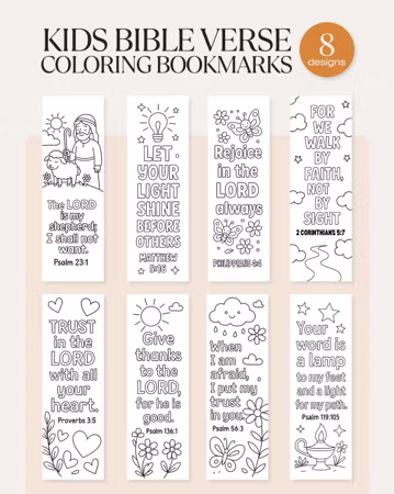 Bible Verse Coloring Bookmarks For Kids, Printable Scripture Bookmark, Christian Activity to Color, Sunday School Bible Study Church Craft