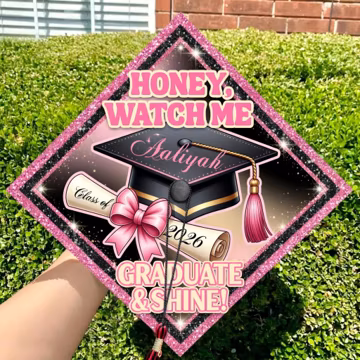 Custom Name Class 2026 Graduation Cap Topper Honey Watch Me Graduate Shine Decor J-GC310304