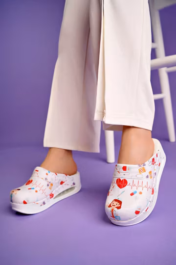 Heartbeat Design Orthopedic Clogs, Air Cushion EVA & Leather Shoes, Anti-Slip for Long Shifts