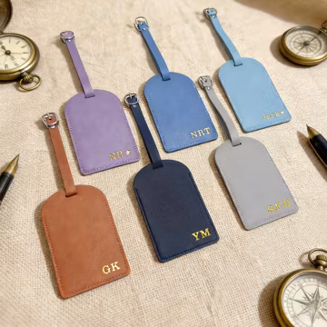 Personalized Vegan Leather Luggage Tag, Custom Name Initials Luggage Tag, Suitcase ID Tag, Wedding Favors, Leather Travel Set Gifts