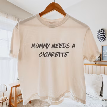 Mommy Needs A Cigarette Boxy Cropped Shirt,Funny Mom Crop Tee, Retro Smoking Tee, Funny Meme Tee, Cool Mom Gift, Sarcastic Motherhood Tee