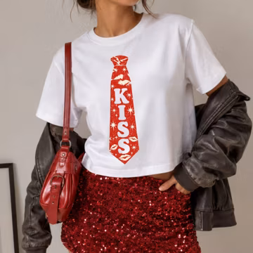 Kiss Tie Boxy Cropped Shirt,Harry Inspired Together Concert Outfit, Tour Festival Shirt, Harry Merch,Kiss All The Time Tee,Trendy Crop Top