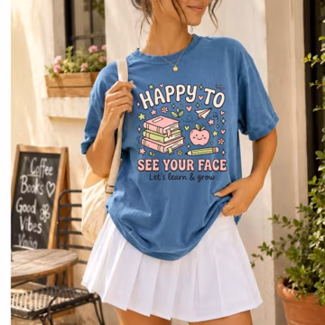 Comfort Colors® Happy To See Your Face Teacher Shirt ,Back to School Shirt for Teachers, First Day of School Shirt, Kindergarten Shirt