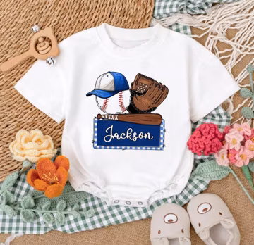 Personalized Baseball Baby Romper, Custom Name Sports Outfit, Boys Girls Baseball Bodysuit, Newborn Gift, Game Day Baby Clothes