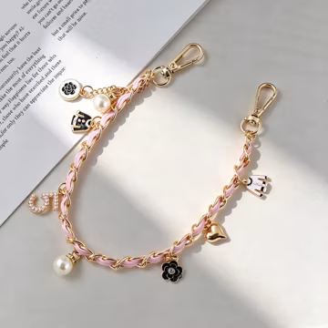 Chanel Style Leather Woven Chain Strap • Pearl Charm Chain for Bags and Phones
