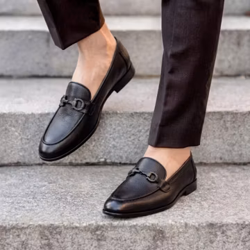 Handmade Black Texture Leather Horsebit Loafers: Men’s Luxury Dress Shoes