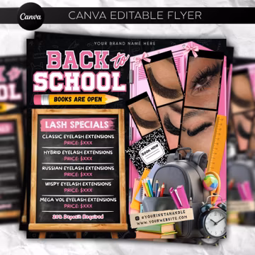 Back To School Lash Flyer, August Booking Flyer, Back To School Sale, Book Now Flyer, Back 2 School Flyer, Hair Nail Braid Flyer, DIY Canva