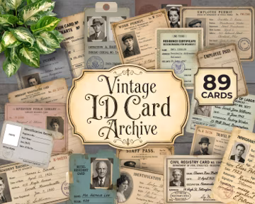 Junk Journal Identification Cards, Vintage ID Card Archive, Printable Paper Ephemera, Digital Downloads For Journaling JJ135
