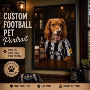 Custom Pet Portrait from Photo | Football Fan Dog Portrait | Personalised Dog & Cat Portrait | Dog in Football Shirt | Custom Pet Gift