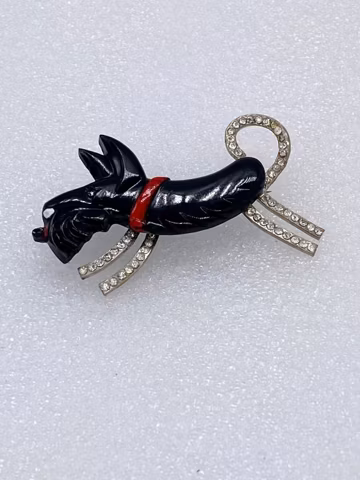 Vintage running Scotty dog with rhinestones flapper pin brooch