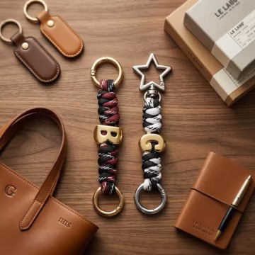 Custom Bubble Letter Keychain – 18K Gold Plated Initial Charm, Hand-Woven Paracord Bag Accessory