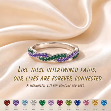 Custom Sterling Silver Wave Birthstone Ring, Personalized Mother Daughter Jewelry, Dainty Mom Jewelry, Christmas gift