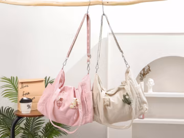 Corduroy Stylish Handbag Crossbody Bag Casual Hobo Bag Shopping Bag Shoulder Bag Everyday Tote with Zipper,Gifts for Her,Handmade Cloth Pin