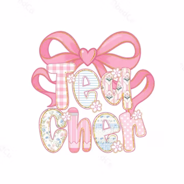 Pink Heart Bow Teacher Patch Png, Pink Coquette Floral Teacher Png, Cute Preppy Back to School Png, Teacher Appreciation Png