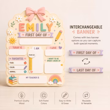 Personalized First Day of School Sign, Custom Name Wooden Milestone Board, Pastel Rainbow Back to School Photo Prop, Kids School Keepsake