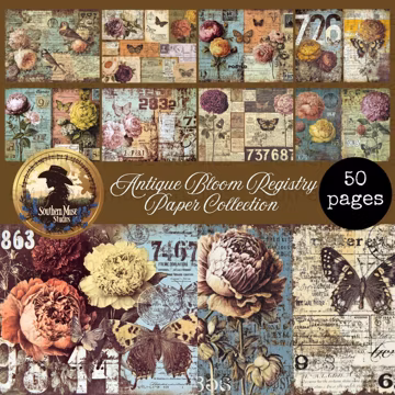 50 Grungy Bloom Registry Digital Paper Pack, Vintage Floral Junk Journal, Shabby Chic Scrapbook Collage, Ephemera Printable Background