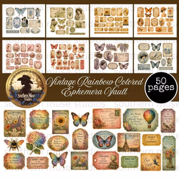 Vintage Fussy Cut Ephemera Digital Kit, 50 Sheets Printable Journaling Scrapbook Tags, Botanical Butterfly Craft Supplies, Instant Download