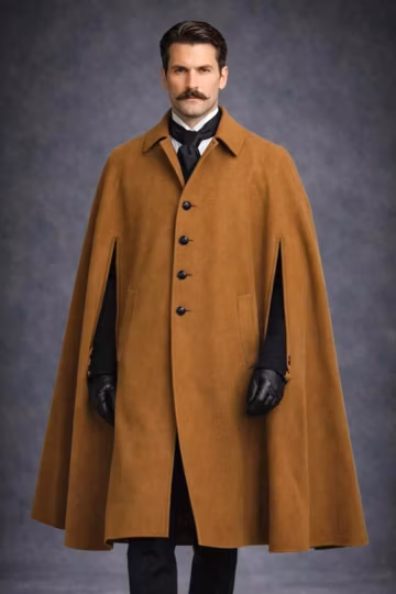 Victorian Gothic Brown Cloak Cape Coat For Men, Vintage Steampunk Medieval Renaissance Long Overcoat