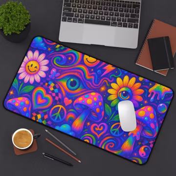 Colorful Psychedelic Desk Mat Vibrant Psychedelic Mouse Pad Pretty keyboard Mat Desk Top Accessory Fun Tech Accessory For Her Hippie Groovy