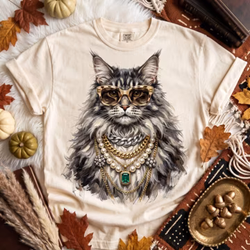 Luxury Cat PNG: Glam Tabby Cat, Jeweled Feline Clipart, Stylish Kitty Portrait, Elegant Pet Art (Digital Download)