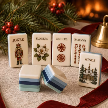 Custom Christmas Mahjong Set – American Mahjong Game with UV Printed Tiles, Holiday Heirloom Snowflake Collection, Festive Winter Keepsake