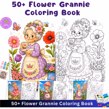 Flower Grandma Coloring Book – Cozy Garden, Botanical & Cute Granny Coloring Pages mindfulness coloring | Digital Download