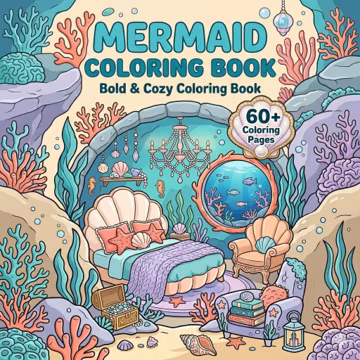 Mermaid coloring pages cozy coloring 60+ hygge fantasy coloring magical cute coloring aesthetic coloring book pdf printable digital download