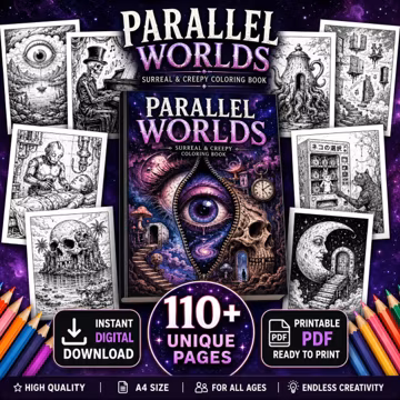 Parallel Worlds Surreal Coloring Book, 110+ Dark Fantasy Printable PDF, Creepy Adult Coloring Pages, Creepy Adult Coloring Pages.