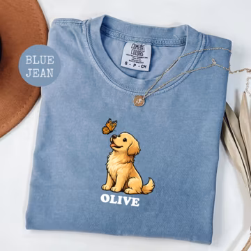 Comfort Colors® Custom Golden Retriever Shirt, Personalized Dog Name Tee, Golden Retriever Mom Gift, Dog Lover Shirt, Butterfly Puppy Shirt