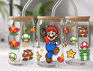 Retro Gamer 16oz Libbey Glass Can Wrap PNG | Cute Platform Game Character Coffee Glass Sublimation Design | Digital Download