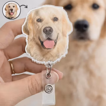 Personalized Photo Dog Badge Reel, Custom Pet Face Badge Reel Retractable, Cute Cat Nurse Badge Holder, Funny Dog Mom Gift For Nurse
