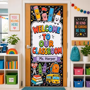 Personalized Classroom Door Cover, Custom Teacher Name Banner, Colorful Back to School Wall Decor, School Supplies Welcome Sign, GIFT 2026