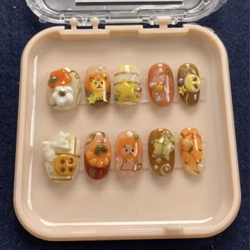 3D Puppy Autumn Press On Nails | Kawaii Fall Nail Art