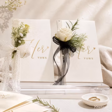 Her Vows Wedding Vow Cards Set of 2, Lace and Rose Keepsake Vow Books, Romantic Marriage Ceremony Card, Bridal Shower Gift