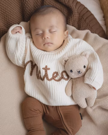 Personalized Name - Hand-Knitted Announcement Jumper - Newborn Gift